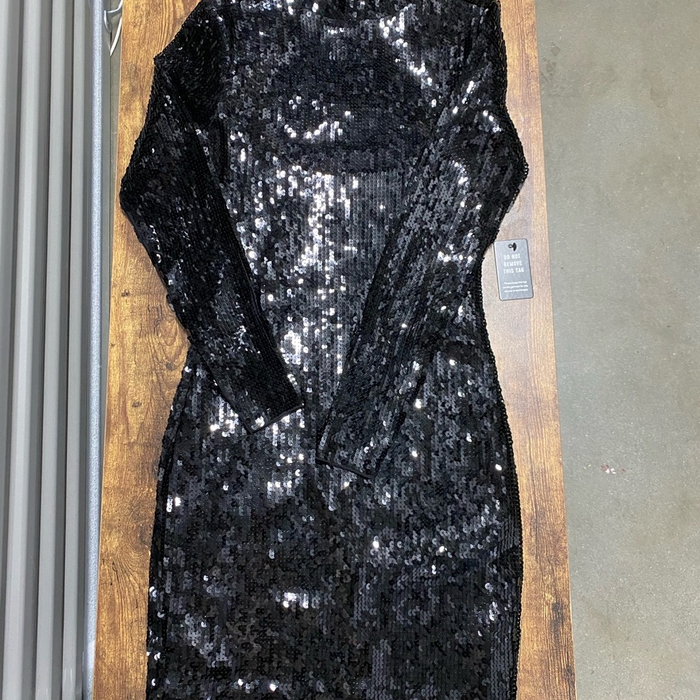 Express Black Sequin Long Sleeve Dress
